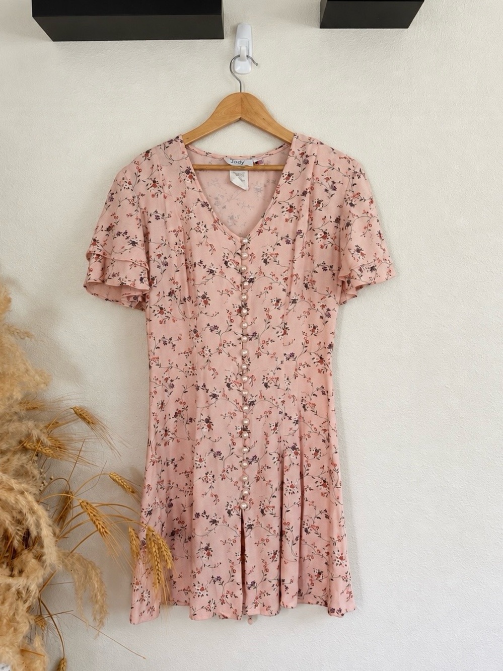 Vintage Jody California Pink Floral Pearl Button Corset Dress Size 5